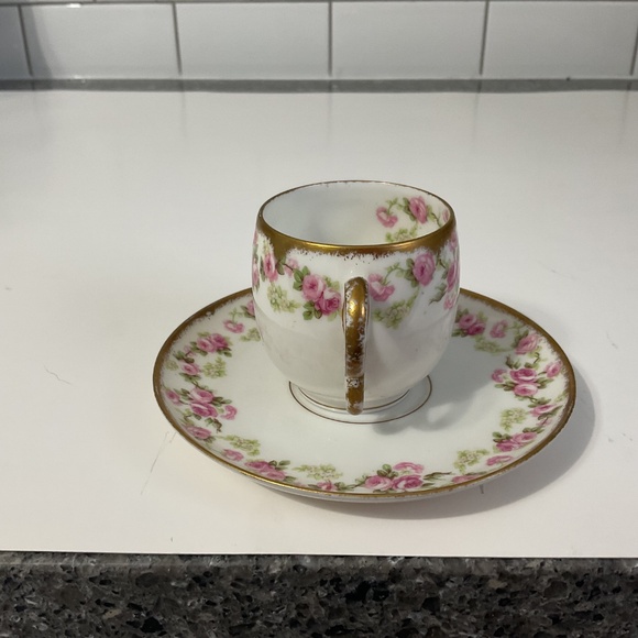 VTG French Limoges by Elite Works Pattern Pink Lavender Floral Teacup Saucer - Picture 4 of 9